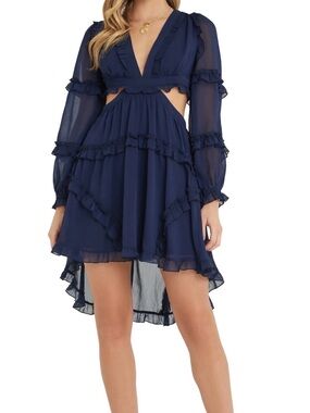 Vici Navy High-Low Ruffle Cutout Dress